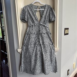 Boohoo Dalmatian Print Ruffle Button Midi Dress with Peekaboo Back US Size 8